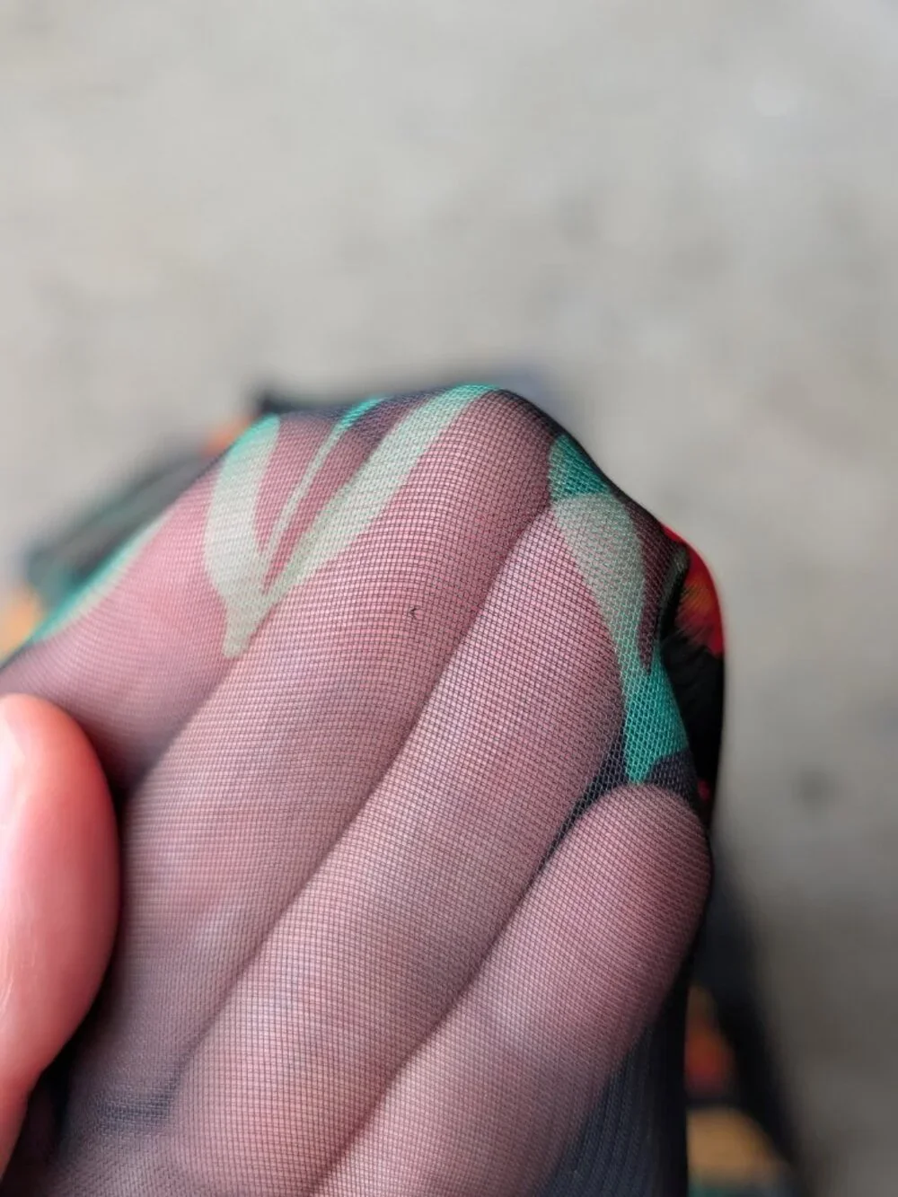Vintage Floral Silk-Feel Polyester Sheer Black Red Yellow Green Square Scarf